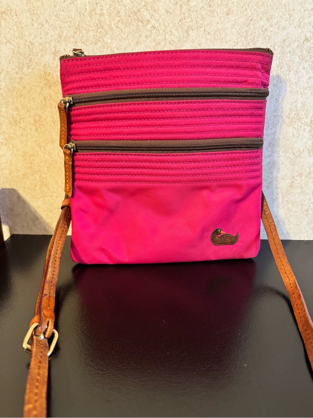 Bright Pink Crossbody Bag with Brown Strap - Dooney